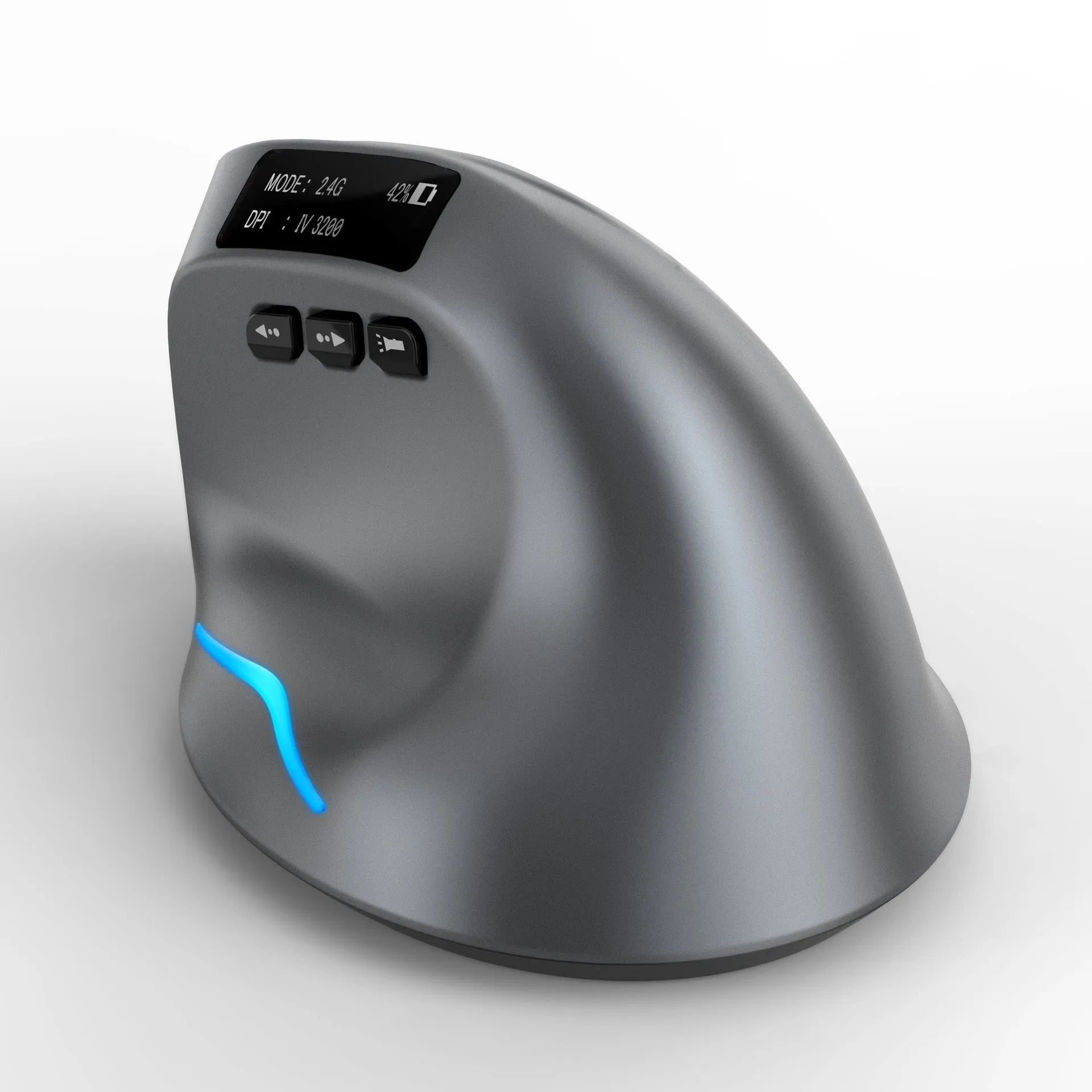 Grey vertical grip Bluetooth mouse with self-charging function for laptop use