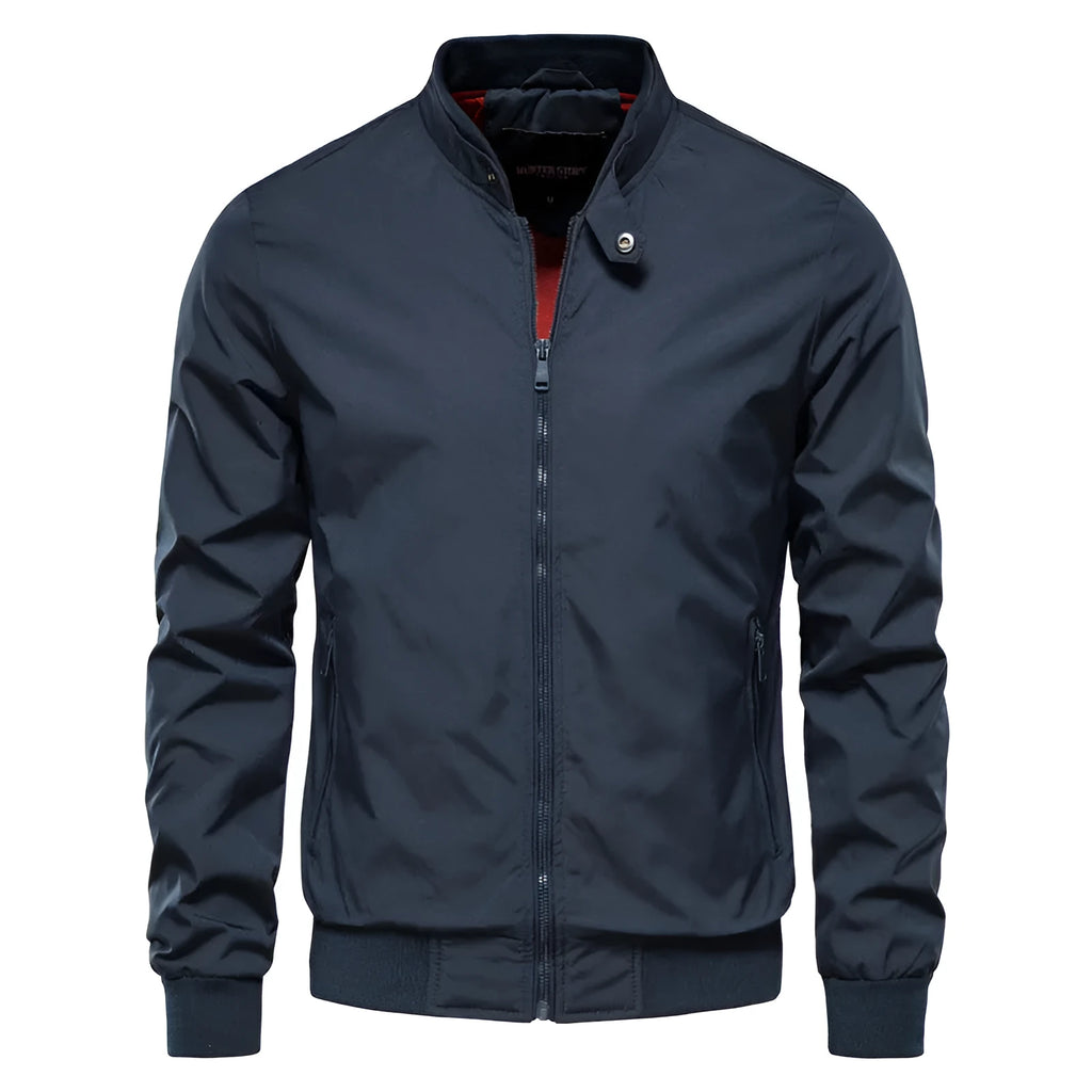 Men's slim-fit casual thin jacket in solid colour on a hanger.