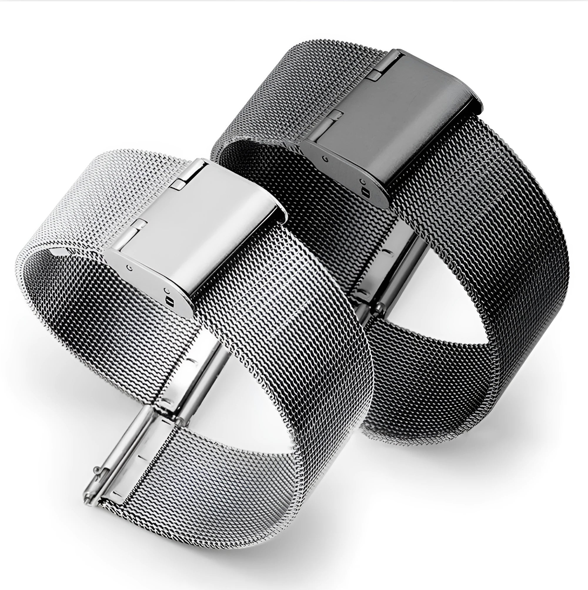 Milani silk woven stainless steel watch replacement strap in silver, black, rose gold, and gold colours