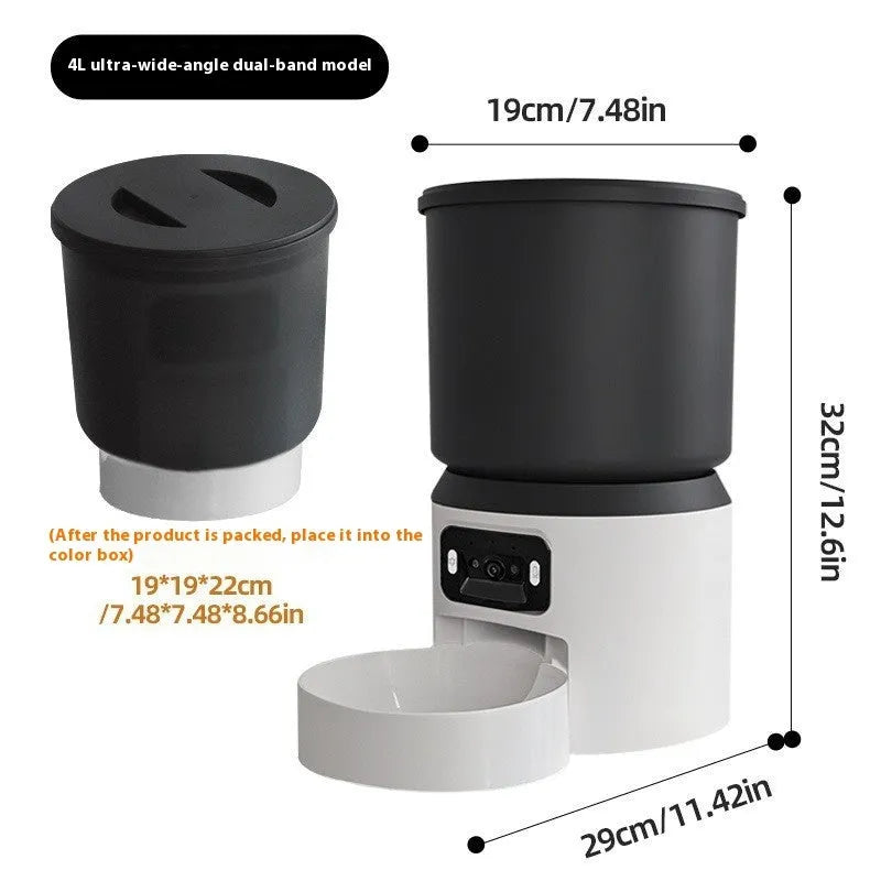 4L smart pet feeder with control panel, food hopper, and optional stainless steel bowl for cats and dogs.