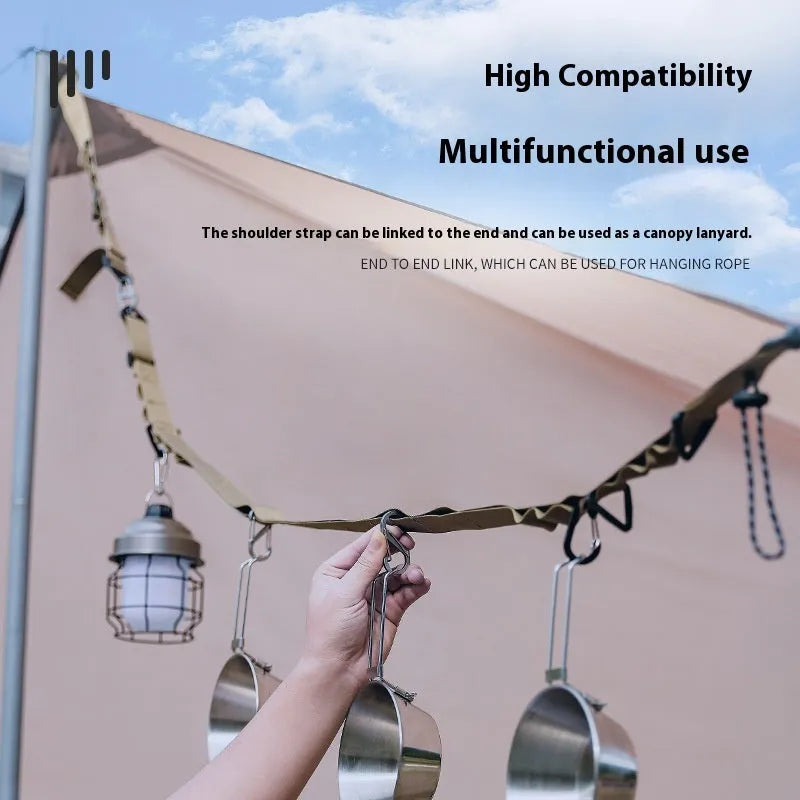 Outdoor multifunctional hanging rope clothesline storage belt in black, showing its 130cm length.