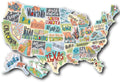 Travel sticker set with coloured letter stickers and white background sheet for car window map creation