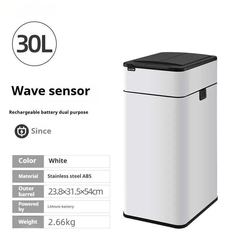 Stainless steel inductive smart trash can with square bucket design and sensor lid.