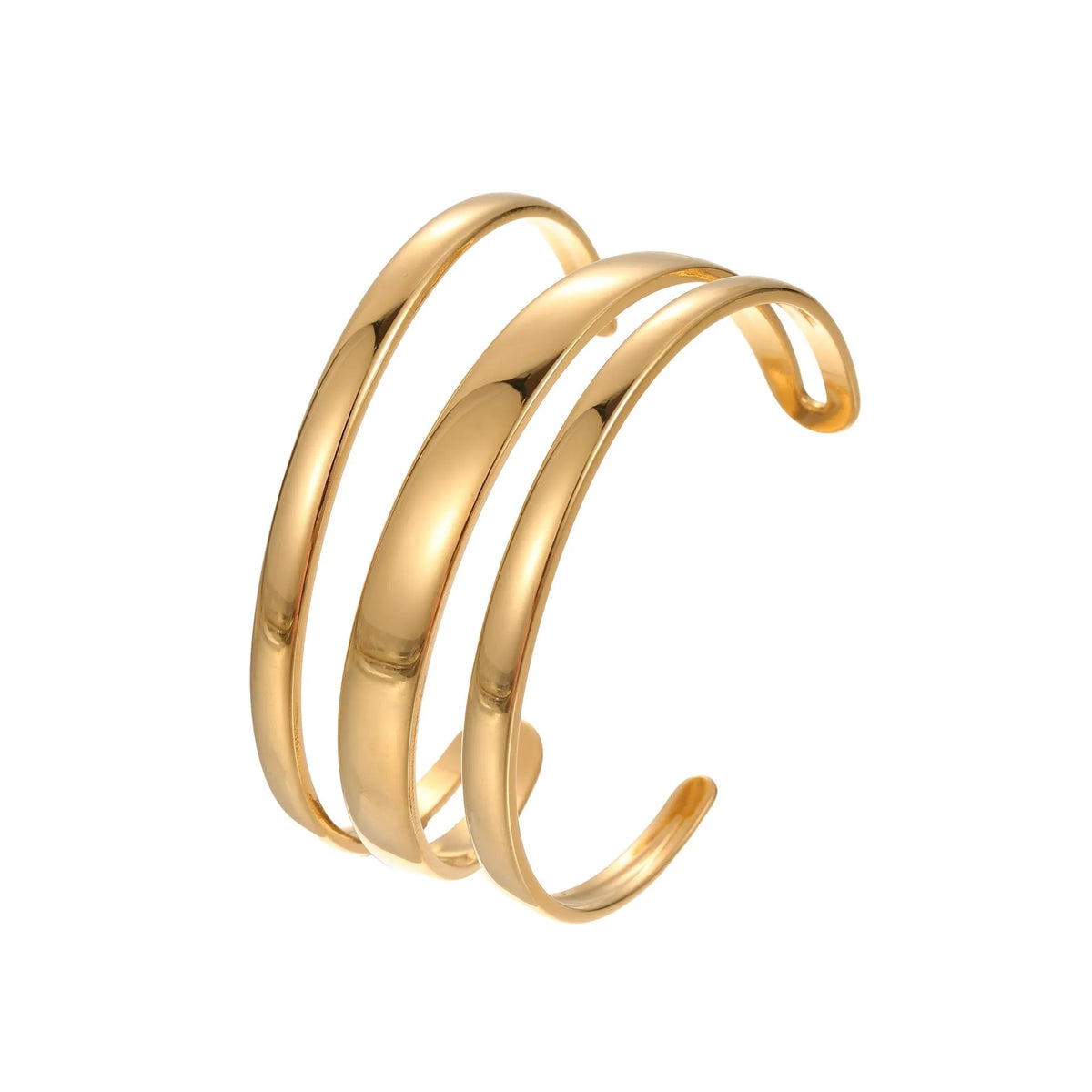 Stainless steel geometric bracelet with simple opening mechanism in gold or steel colour