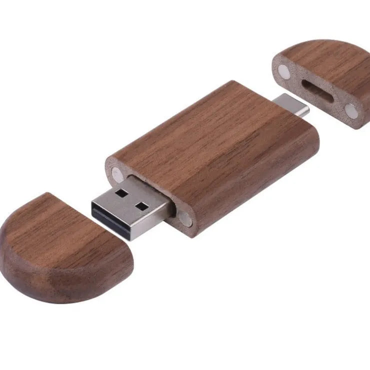 Wooden USB flash drive with Type-C and USB interfaces in Maple wood finish