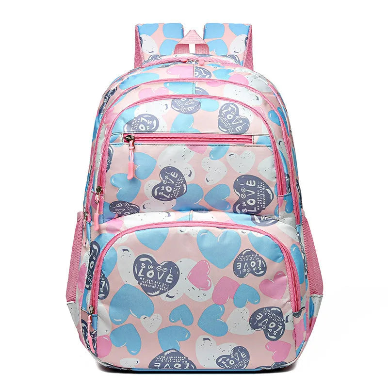 Blue student schoolbag with air pillow belt system showing Oxford cloth material and large main compartment