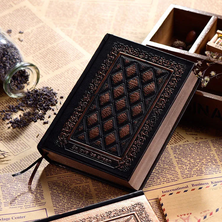 Embossed faux leather notebook with three-dimensional texture in Black Gold or Bronze colour option