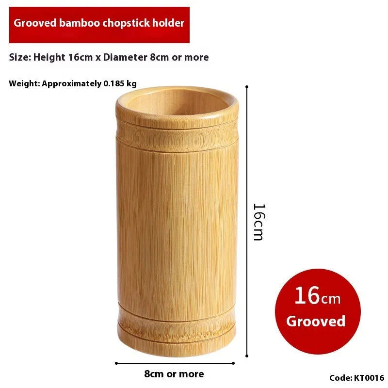 Bamboo chopsticks holder tube in natural material with portable design for kitchen utensil storage