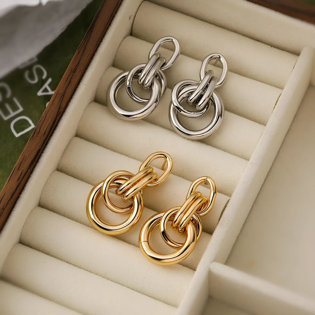 Gold geometric earrings with irregular shape and 20mm drop length for women