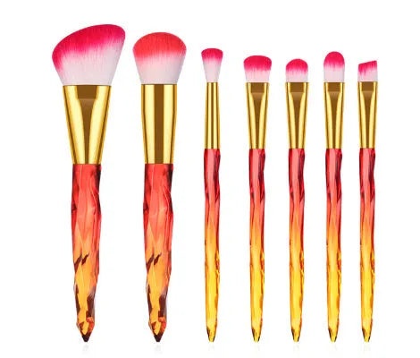 Set of 10 clear crystal handle foundation brushes with artificial fibre bristles in black blue red or yellow