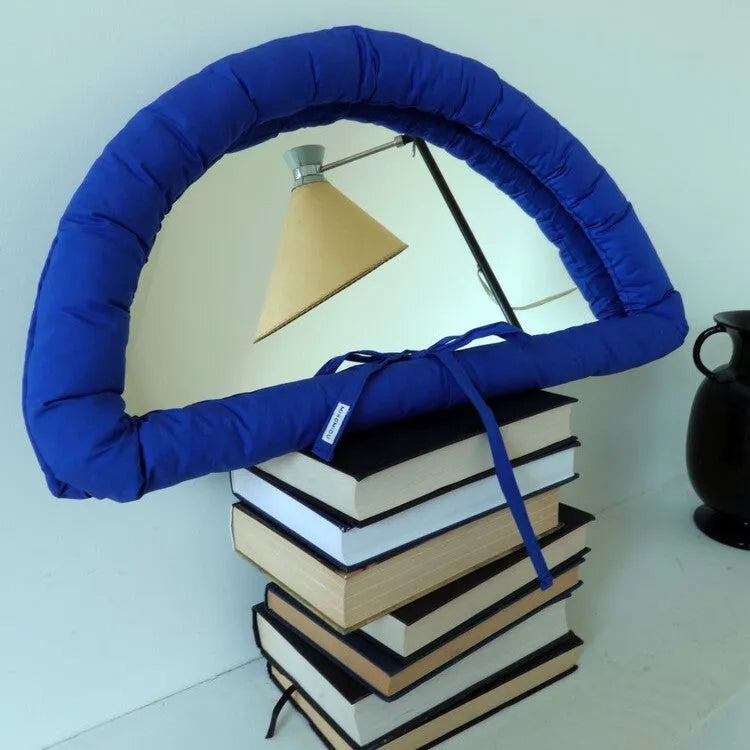 Hanging cotton-filled fabric mirror in white, black, or sapphire blue with 23X40X5CM dimensions