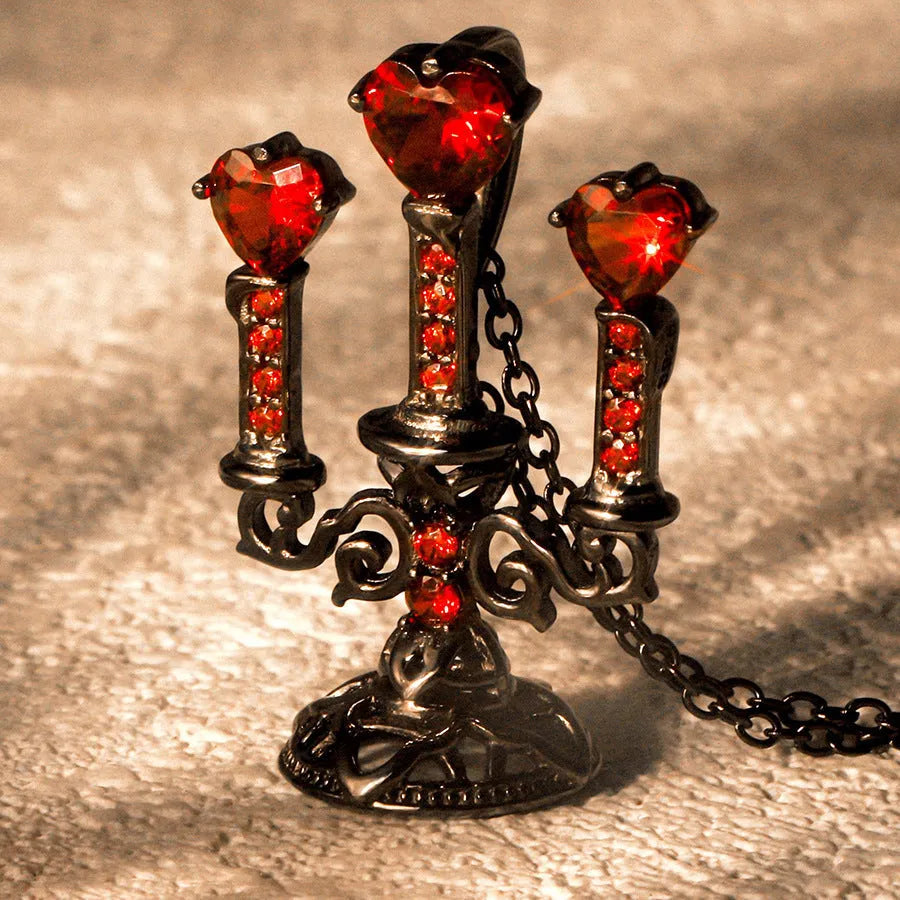 Gothic style zinc alloy clavicle chain necklace with a hollow candlestick pendant in a retro colour finish.