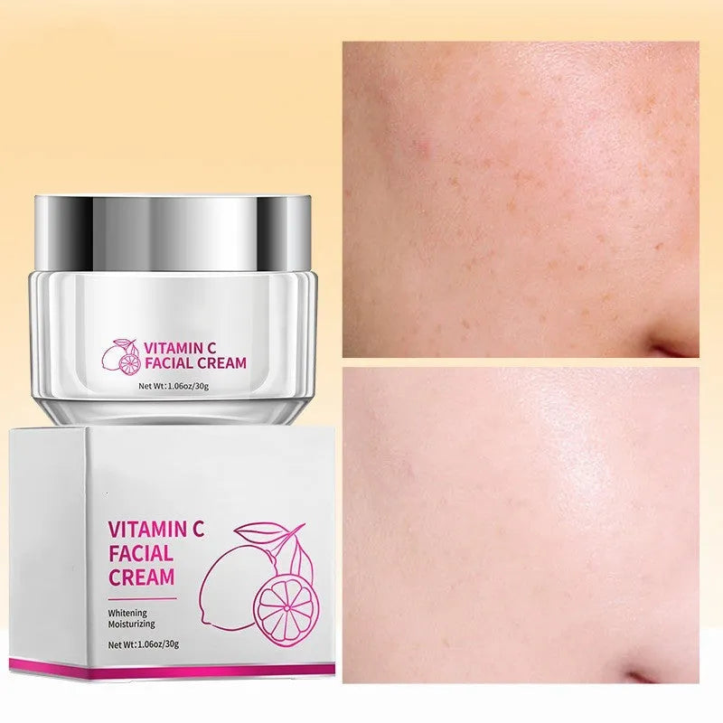 Vitamin C face cream in 30g white jar with product dimensions 6x6x5.2cm