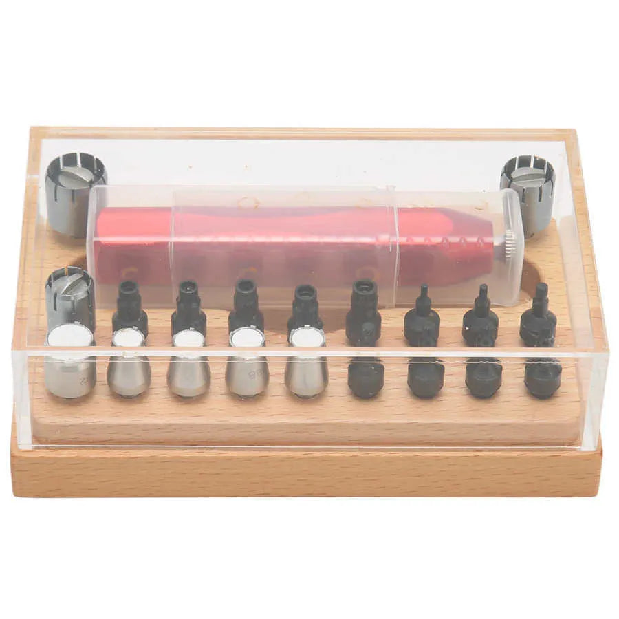 20-piece steel watch repair open tube tool set in storage case