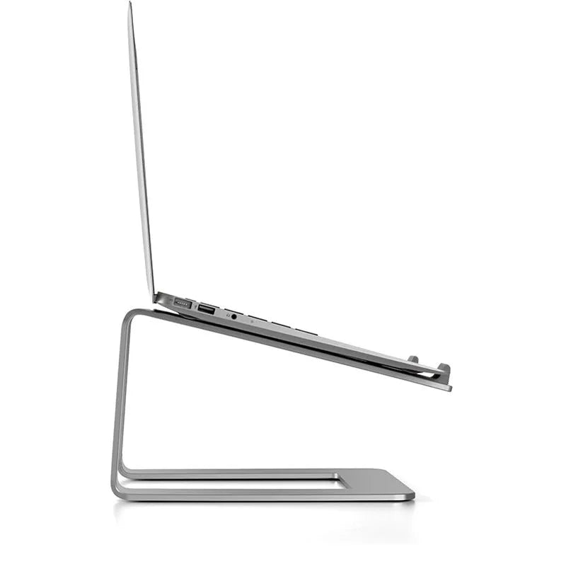 Aluminium laptop stand in black colour showing dimensions 29.9 × 25.8 × 18.5 cm