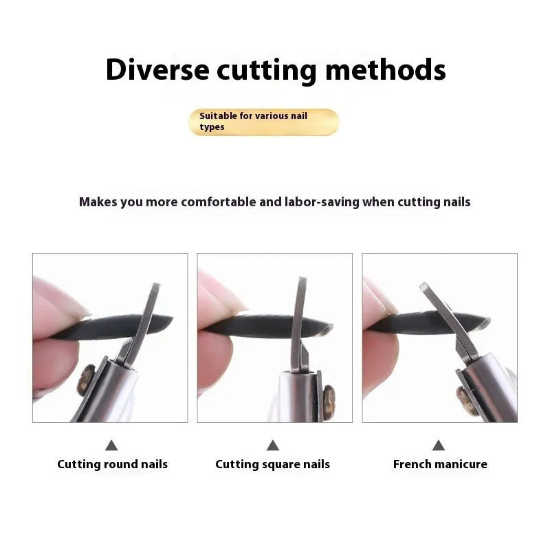 Stainless steel U-shaped nail art scissors in electrophoresis black and titanium finishes for French manicure tips.