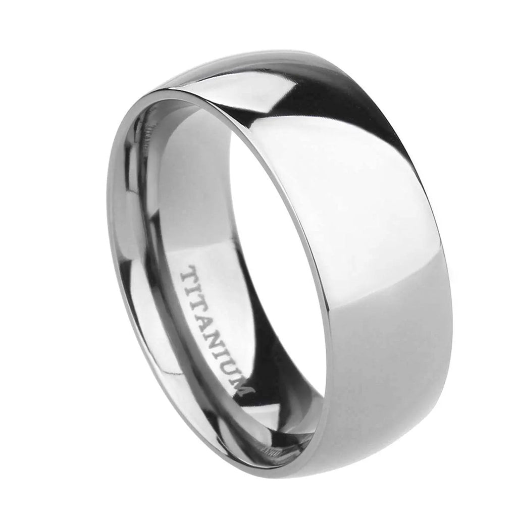 A silver titanium steel ring with a matte grinding finish, shown in different band widths on a plain background.