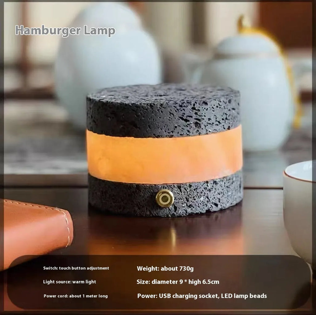 Orange volcanic rock USB night lamp with essential oil diffuser and touch dimming controls