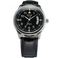 Automatic mechanical watch with calendar, 41.5mm alloy case, ordinary glass mirror, genuine leather strap, white or black belt or black steel belt