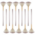 Set of 10 champagne-finish facial fan brushes with protective covers for professional makeup and skincare