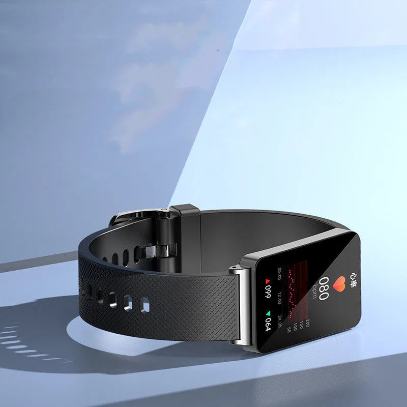 Blood Glucose EP08 Smart Bracelet in black, gold, or silver colours with a TPU strap and touch screen.
