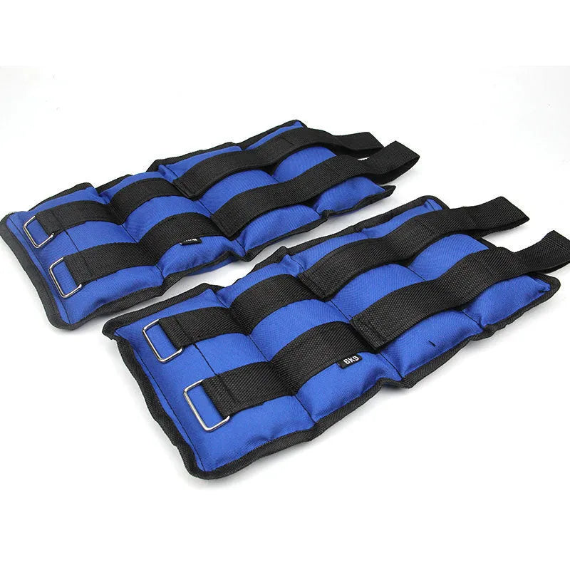 A pair of Oxford cloth legging sandbag weights for athletic training, shown with weight options from 1kg to 6kg.