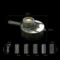 Multifunctional vegetable slicer in grey or green with five stainless steel blades, hand guard and paring knife
