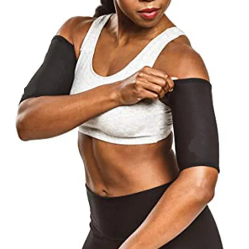 Blue and silver sports arm sweatband shown on an arm, with other colour variants including black and red displayed alongside.