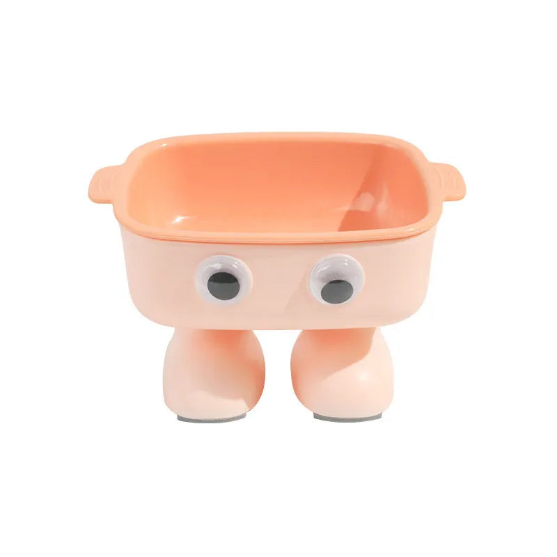 Green robot-shaped elevated cat bowl with tilted design and non-slip base