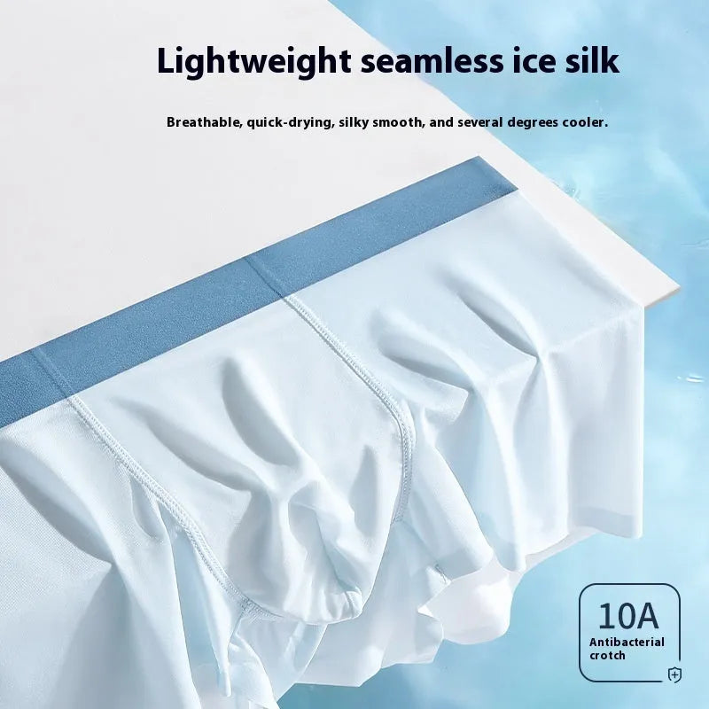 Ice Silk men's graphene antibacterial seamless shorts in bean green colour
