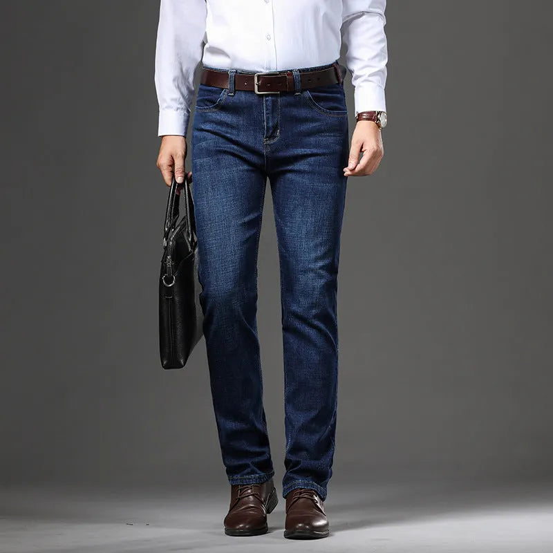 Stretch jeans loose fit plus size business casual pants in black and blue colours