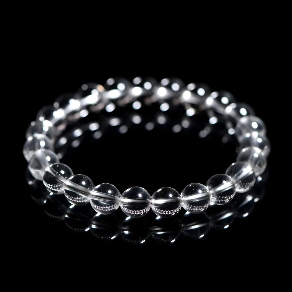 Natural Donghai Old Mine white crystal round bead bracelet in geometric single-strand design.