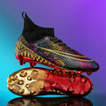 High-top soccer training shoes with gold plated bottom detail in synthetic leather and mesh construction
