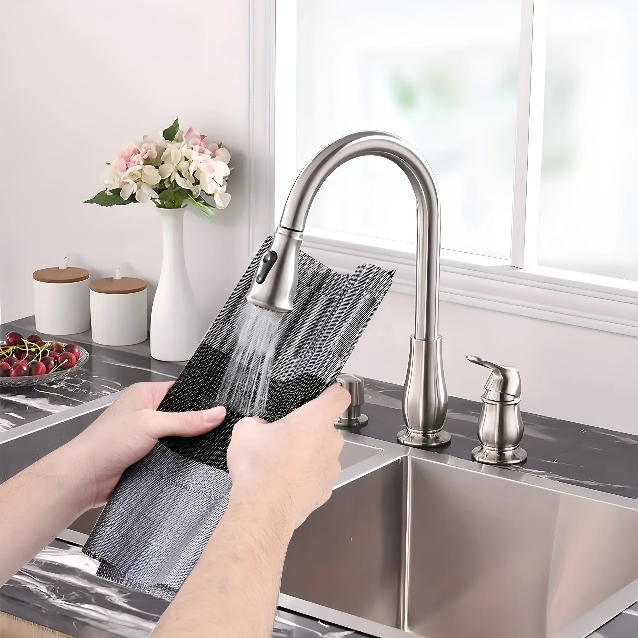 PVC non-slip placemat in a modern simple style on a kitchen counter.