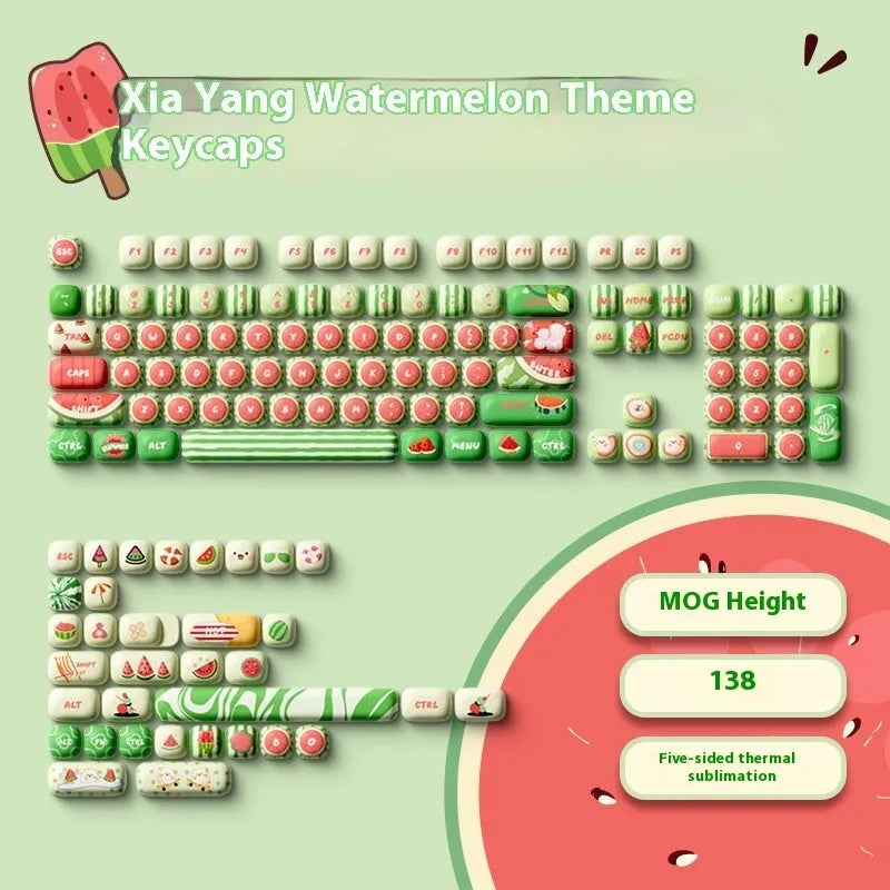 Watermelon theme mechanical keyboard keycaps with five-sided sublimation printing on PBT plastic