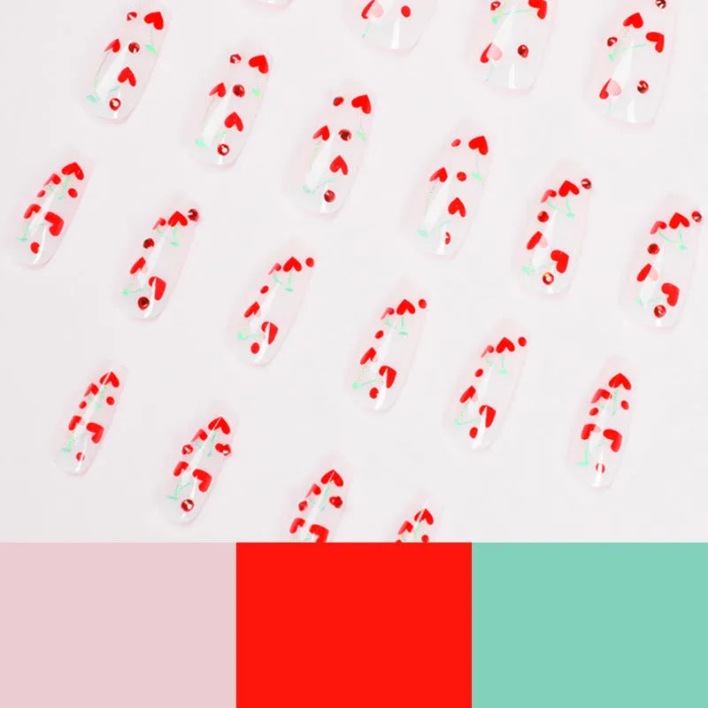 French Love Red Diamond Small Cherry Wear Armor Body nail stickers set with 24 pieces and glue in JP1601 style