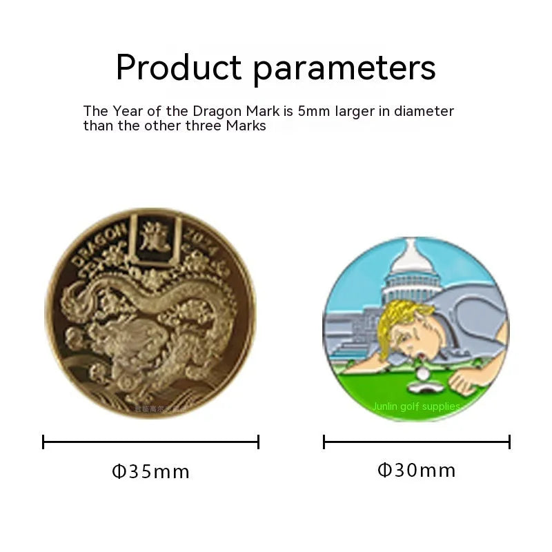 Close-up of a zinc alloy golf hat clip with a personalised Dragon Year stamped pattern.