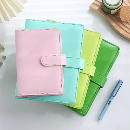 A5 solid colour PU leather notebook shell with zipper closure shown in pink