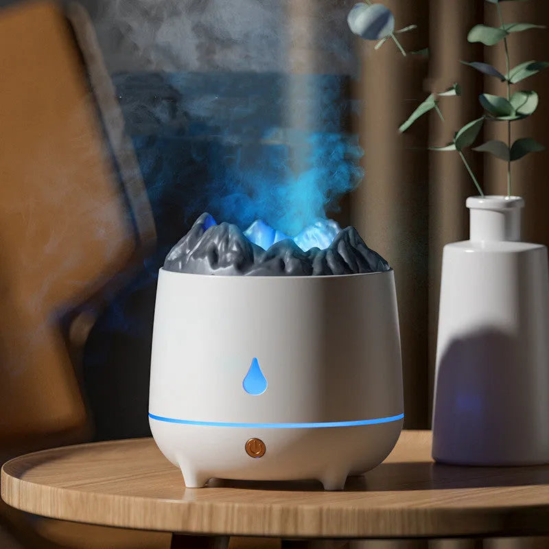 Black and white volcano-shaped ultrasonic humidifier with USB cable for rooms up to 20 square metres