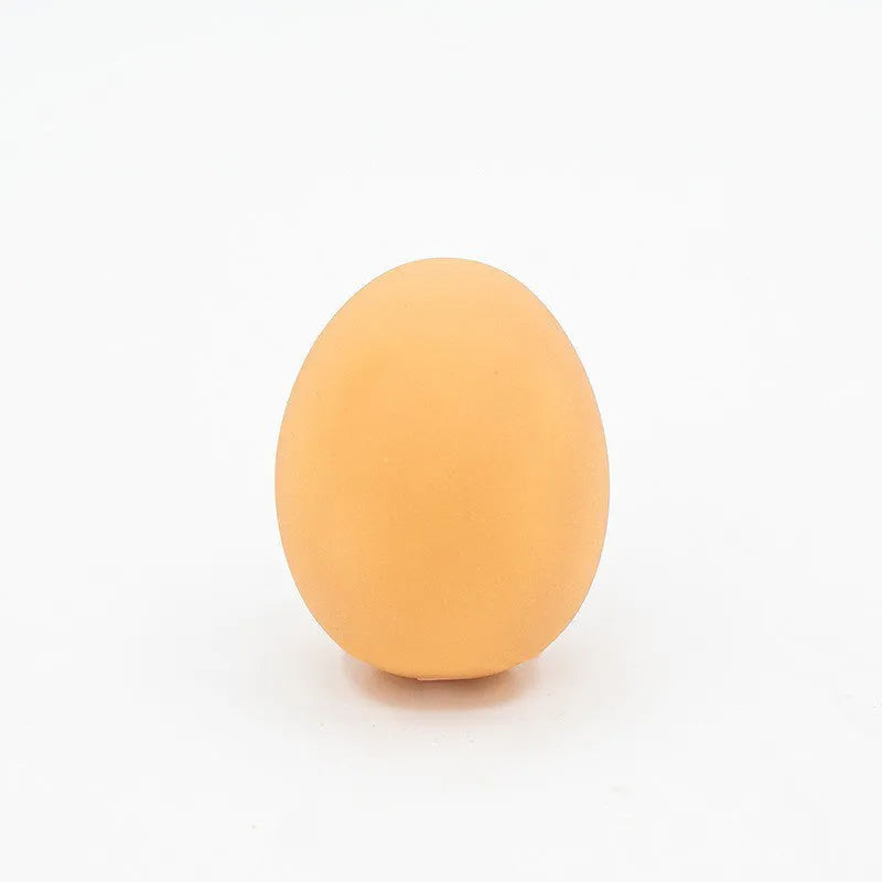 Dog simulation egg chew toy with textured surface for dental hygiene and sound feature