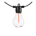 Waterproof outdoor decorative string lights with 10 A60 transparent meteor bulbs on 5 metre cable