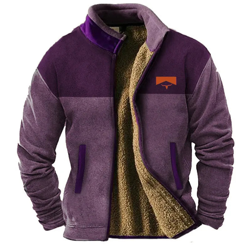 Men's green polyester padded coat with regular length shown on model