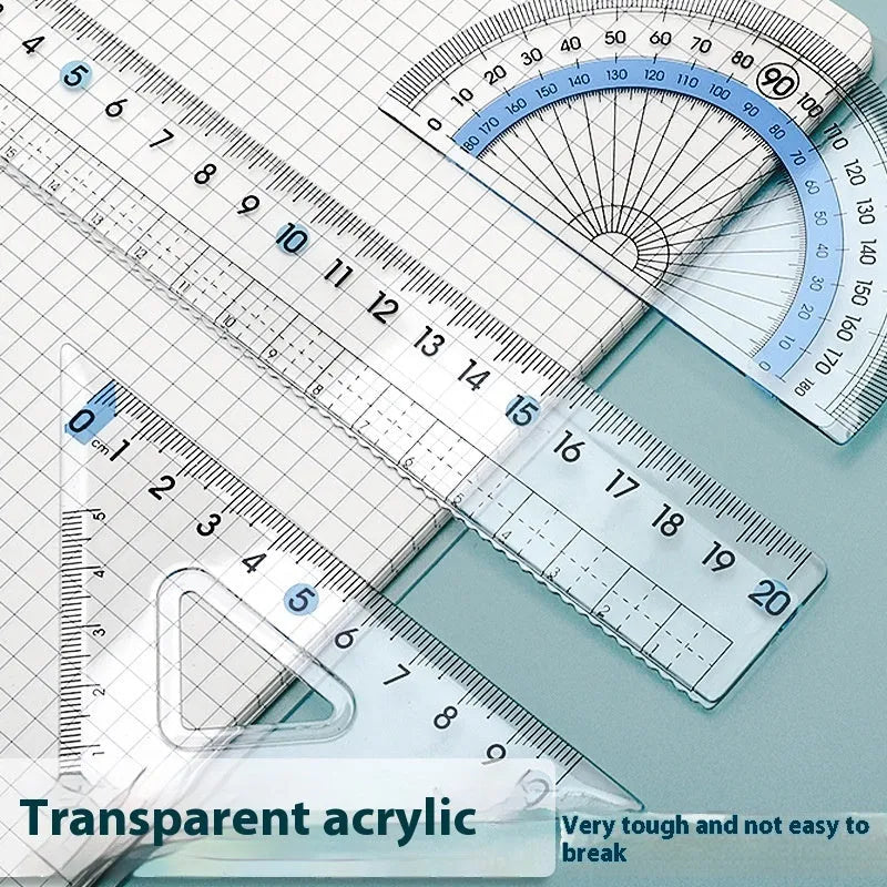 Youpai transparent acrylic ruler set with square, protractor, and straight edge rulers