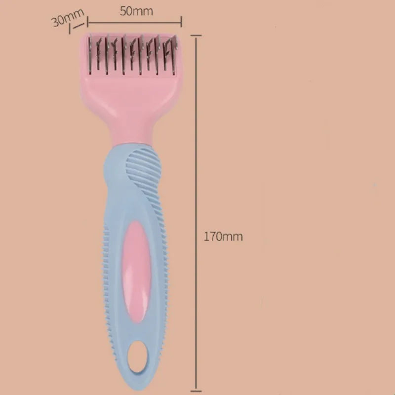 Stainless steel dog comb with knot knife edge and massage blades for pet grooming