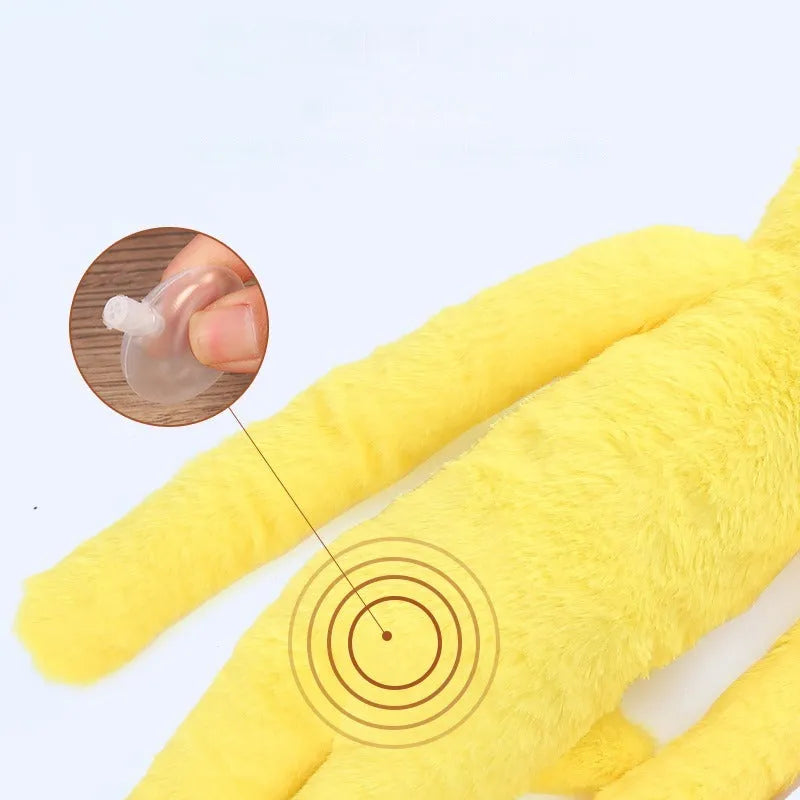 Large pink and yellow plush dog toy with squeaker and rattle paper for golden retriever chewing