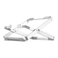 Folding aluminium alloy laptop stand in silver grey, adjustable for 11-18 inch laptops and tablets