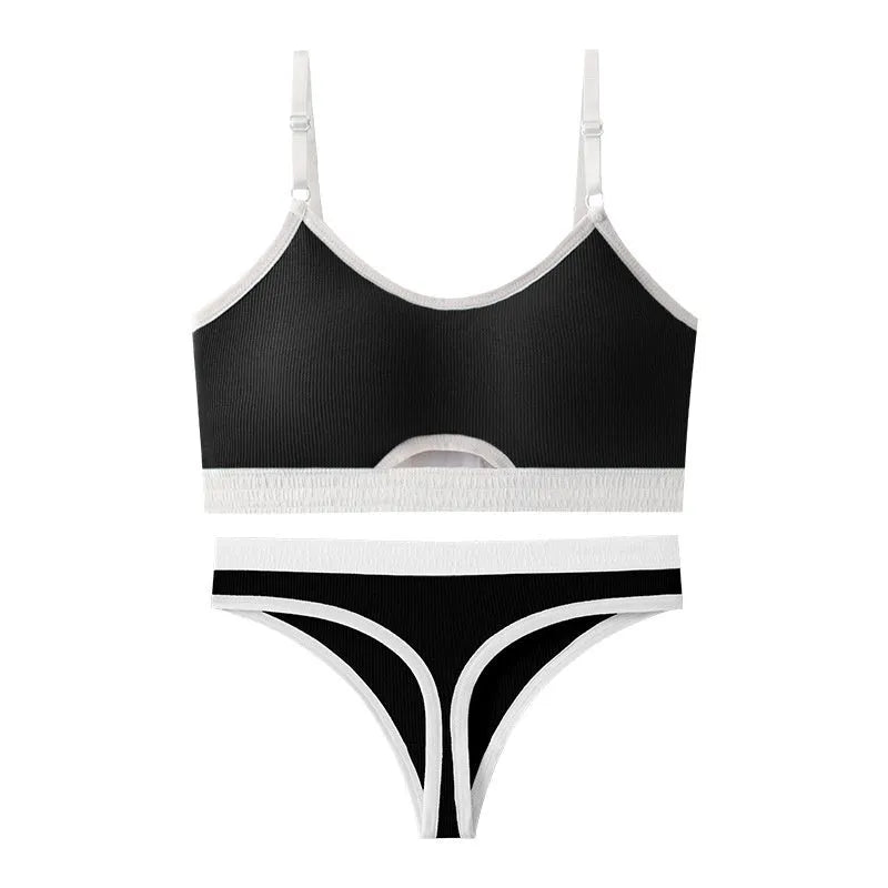 Cotton sports underwear vest set with fixed double-shoulder straps and thin mold cups in various colours