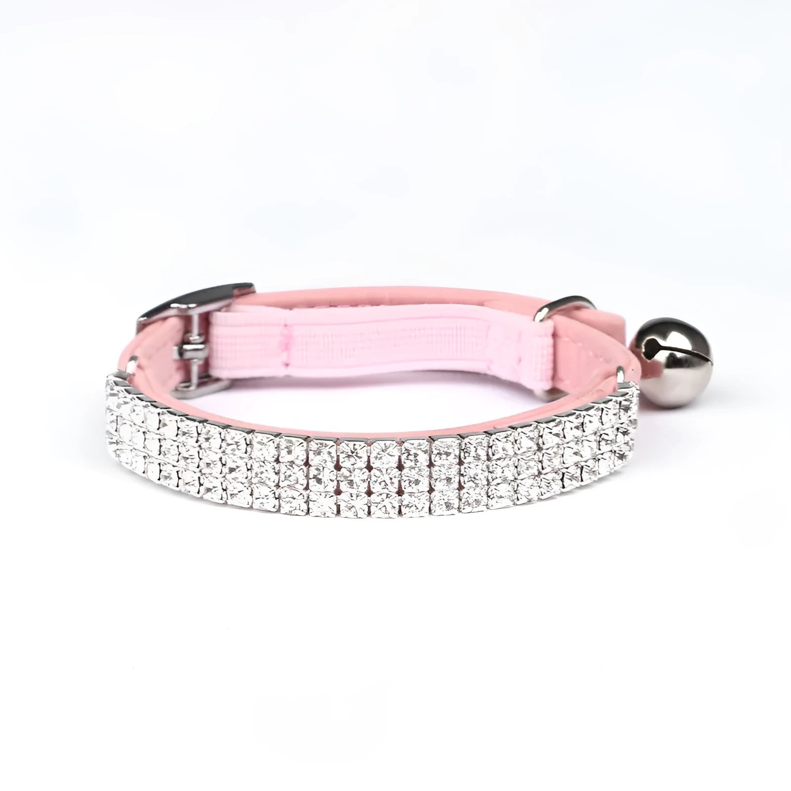 Velvet cat collar with rhinestone decoration showing adjustable 20-30 cm length