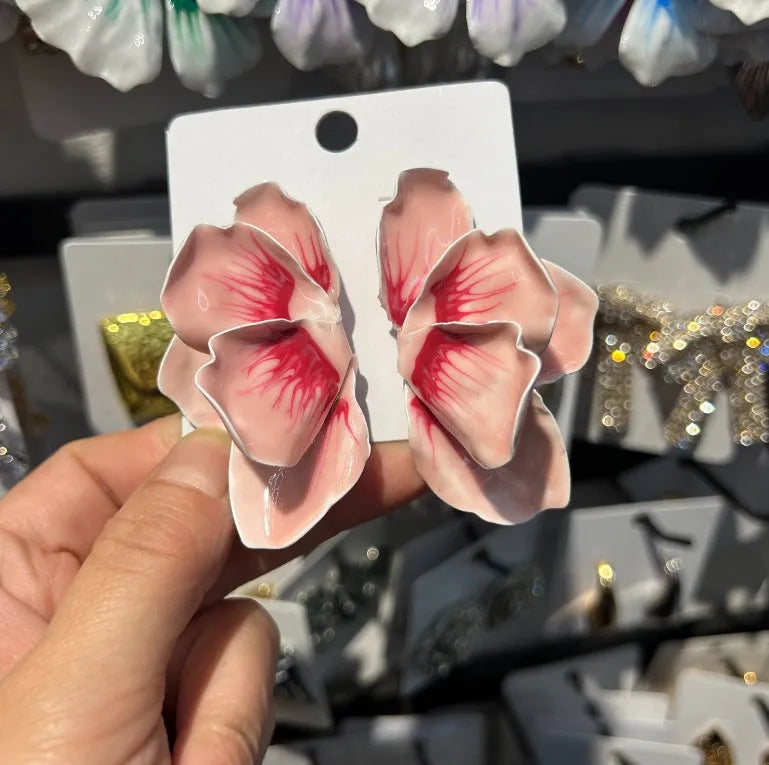 Women's alloy floral stud earrings with electroplated oil-spot glaze finish in four colour variations