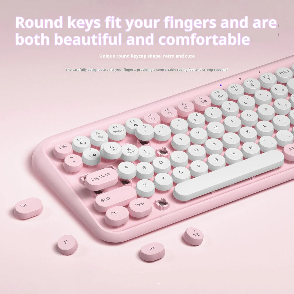 Pink dual-mode Bluetooth keyboard with mute function and 84-key compact layout